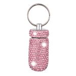 Aluminum Keychain Medication Pill Box Mini Size Pill Holder,Waterproof and Light Weight Pill Case, Bling Pill Container Key Chain Medicine Dispenser Organizer Bottle Storage Aluminum Keychain,Pink