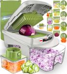 Mueller Pro-Series All-in-One, 12 Blade Mandoline Slicer for Kitchen, Food Chopper, Cucumber Slicer and Spiralizer, Cutter, Dicer, Grater, Gifts for Mom, Kitchen Essentials, White Sand/Green