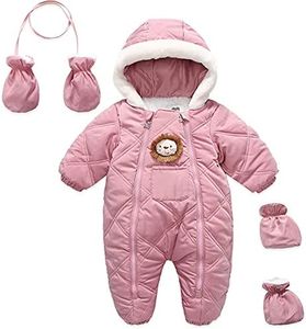 Newborn Baby Girl's Winter Coat Cute Warm Down Jackect Big Wind Resistant Fur Hooded Romper for 3-9 Months Infant Pink