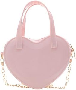 Girls Novelty Heart-Shaped Purse Chain Purse Zipper Closure Tote Handbag Shoulder Crossbody Bags Travel Wallet, Pink