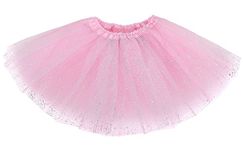 Girl's Princess 4 Layered Dress Up Tulle Tutu Skirt with Sparkling Sequins, Light Pink, 6-8 Years