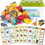 FNYUN 72 PCS Sorting Toy for Toddlers, Preschool Learning Activities, Animals Dinosaurs Fishes Farm Vehicles Fruits Vegetables Foods Playset, Fine Motor Montessori Games Gifts for Year Old Kids