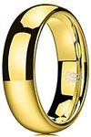 Three Keys Jewelry Mens Charming Jewelry 6mm Gold Tungsten Polished Wedding Carbide Ring Band for Men Engagement Size 9.5