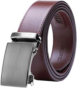 KissTies Genuine Leather Mens Ratchet Belt With Auto Sliding Buckle, Trim To Fit, Brown + Black, One Size