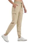 Willit Women's Cargo Hiking Pants Lightweight Athletic Outdoor Travel Joggers Quick Dry Workout Pants Water Resistant Light Khaki L