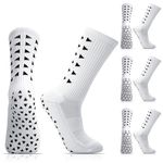 Zuimei 3 Pairs Grip Socks Football Socks White Gain the Edge Grip Socks for Men Anti Slip Sports Socks with Silicone Dots, Breathable Soccer Socks for Basketball Hiking Running, White