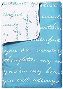 Divine Casa 120 GSM Microfiber Single Dohar | Soft & Lightweight Throw Blanket | Cozy & Breathable | All-Season Comfort | 210 x 140 CM | Typographic Pattern | Sky Blue & White