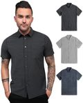 INTO THE AM 3 Pack Casual Button Up Shirt Essential Short Sleeve Button Down Shirts - Stylish Business Casual Dress Shirt (Black Heather/Grey/Navy, XX-Large)