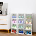 Kuber Industries (Pack of 3) Shoe Rack | Storage Rack for Living Room | Foldable Sneakers Box (4-Layer) Storage Organizer for Shoe, Slippers & Books | Multipurpose Cabinet Organizer | White