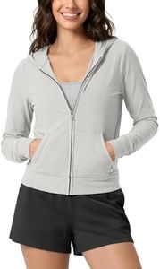 ODODOS Women's Mini Full-Zip Hoodie - odSTRATUM Tech Ultra Soft UPF 50+ Hooded Jacket with Pockets, Salt Heather, X-Small