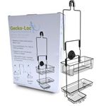 NEW Gecko-Loc EXCLUSIVE Long Adjustable Length Hanging Bathroom Shower Caddy Organizer Over the Showerhead Hanger and Wall Mounted Suction Cup - Deep Storage Baskets for large shampoo bottles (Black)