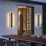 Mikeru 2Packs 30cm Long Modern Wall Light, Black Minimalist Outdoor Wall Lamp 3000K/4500K/6000K (No Remote Control) IP65 Rainproof Wall-Mounted Fixture for Exterior Balconies, Shop Facades