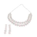 JEWELLERY ZE Necklace Set for Women Rhodium Plated Wedding Party Jewelry Sets Women Ruby Diamond Jewelry Necklace Earrings Bracelet Set (Baby Pink)