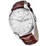 SKMEI Watch for Men Business Dress Classic Fashion Casual Black Leather Quartz Analog Waterproof Calendar Date Light Simple Wrist Watches Dad Fathers Gifts, Brown strap*Silver case*White Dial, classic