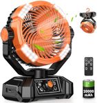 Zmirne Portable Camping Fan with LED Lantern, 20000mAh Rechargeable Battery Powered Fan with Remote & Oscillating, USB-C Charging Portable Fan for Outdoor Travel, Fishing,Power Outage Hurricane,Orange