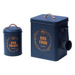 simpa 3PC Royal Blue Metal Dog Food Storage Set with Gold Lettering Finish: Dog Food Tin, Dog Treats Tin & Serving Scoop