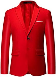 Mens Slim Fit Blazer Jacket Two-Button Notched Lapel Casual Suit Jacket Red