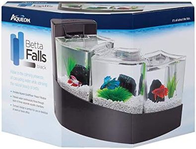 Aqueon Betta Falls 3 Section Aquarium Fish Tank with QuietFlow Power Filtration, Black