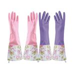 KINGFINGER Reusable Dishwashing Gloves,PVC Waterproof Long Cuff and Flock Lining Household Cleaning Gloves 2 Pair Large