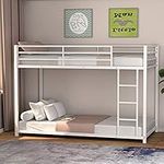 Giantex Metal Bunk Bed Twin Over Twin, Classic Bunk Bed Frame with Safety Guard Rails & Side Ladder, Heavy Duty Space-Saving Design, Easy Assembly, Bunk Bed Frame for Kids (White)