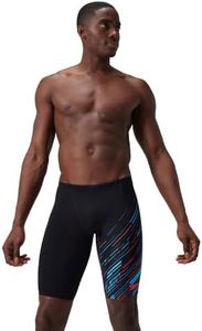 Speedo Men's Hyperboom V-Cut Jammer, Black/Picton Blue/Siren Red, 34