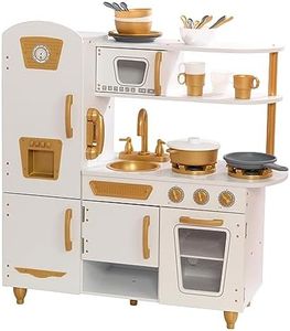 KidKraft Modern White Toy Kitchen with Gold Accents and 27 Piece Cookware Kitchen Accessory Set, Wooden Play Kitchen with Toy Phone, Kids' Kitchen set with Retro Toy Fridge, 53445 - Amazon Exclusive
