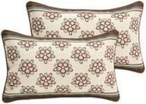 ISAENNE Design Lumbar Brown Floral Linen Throw Pillow Covers 12"x20" Pack of 2, White Simple Elegant Daisy Pattern Cushion Covers Decor Pillowcases for Bed,Living Room,Outdoor,Car