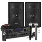 Fenton AV430B Home Karaoke System with Dual Wireless Microphones, Vonyx SL6 6" Passive DJ Speakers, Bluetooth Amplifier, Complete Party Audio Bundle, Adults Karaoke Machine Kit