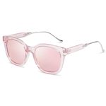 SOJOS Classic Square Polarized Sunglasses Womens Mens Retro Trendy UV400 Sunnies SJ2050, Clear Pink/Pink Mirrored