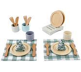 Little Log Wooden Toy Dish Set Toddler Plates and Cutlery Set Children's Kitchens Accessories Kids Role Play Gift for Girls and Boys