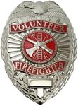 Hero's Pride Volunteer Firefighter Badge, Durable 5-Piece Pin/Catch, Scramble Seal, Silver, 2-1/4 x 3-1/8"