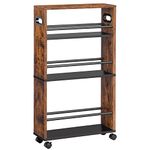 HOOBRO Slim Storage Trolley, Narrow Kitchen Cart, Slide Out Kitchen Trolley on Wheels, 4-Tier Rolling Utility Cart with Handle, for Small Space, Bathroom, Living Room, Rustic Brown EBF15TC01