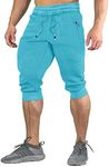 FASKUNOIE Men's Jogger Shorts Summer Capri Pants Below Knee 3/4 Joggers with Zip Pockets Ice Blue