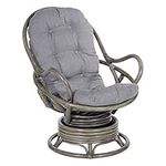 Office Star Tahiti Rattan Swivel Rocker Chair Frame, Grey Fabric