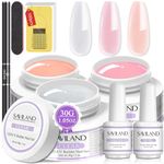 SAVILAND Builder Nail Gel Kit - 30g Clear Nude Pink Hard Gel for Nail Extension Gel Nail Strengthen UV Gel Set with 15ml Base Top Coat,100pcs Nail Forms,Nail Brush