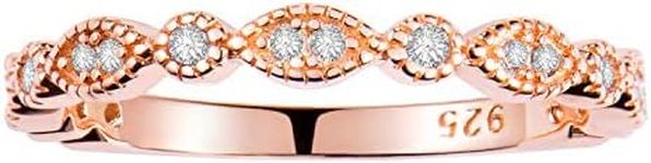 espere Milgrain Marquise & Round Cubic Zirconia Eternity Ring Stacking Infinity Wedding Band Sterling Silver Platium Plated or Rose Gold Plated Size 4-9 (Rose-Gold-Plated-Base, 4,5)