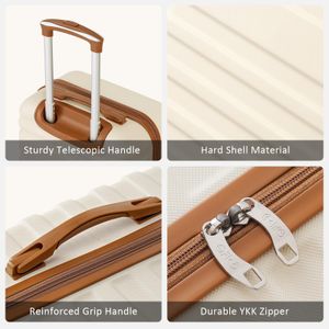 COOLIFE 5-Piece Luggage Set – Lightweight Suitcases with TSA Lock, 360° Wheels, Beige