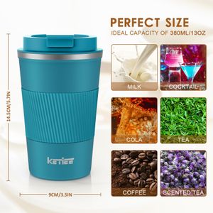 KETIEE Insulated Coffee Mug, 380ml – Blue