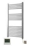 Greened House Electric Chrome 500W x 1000H Flat Towel Rail + Timer and Room Thermostat New Bathroom Towel Rails