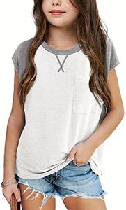 Imily Bela Girls T Shirts Kids Tops Casual Short Sleeve Raglan Summer Clothes with Pocket White