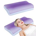 MASHUR FAB Orthopedic Memory Foam Pillow, Tongue Shape Pillow for Neck and Shoulder Pain Relief | Cervical Pillow, Washable White and Purple TPE Cover Pillow (Purple, sf-01-1p)