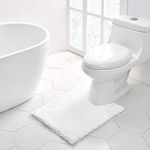 Walensee Bathroom Contour Rug Non Slip Toilet U Shaped Bath Mat (20x24, White) Water Absorbent Super Soft Shaggy Chenille Machine Washable Dry Extra Thick Perfect Absorbant Best Plush Carpet