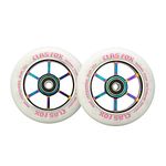 CLAS FOX 100mm One Pair Pro Stunt Scooter Wheels with ABEC-9 Bearings CNC Metal Core Graviti (2pcs) (White PU Rianbow Core)