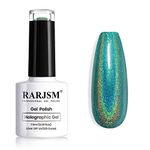 RARJSM Holographic Nail Polish Mermaid Green Reflective Glitter Nail Polish 1 Pack 0.25 Fl.oz Quick Dry by Nail Lamp with Rainbow Effect RAR77 for Nail Art Design