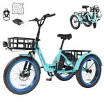 MOONCOOL Electric Tricycle for Adults, 20" Folding Electric Trike with 36V 20AH Removable Battery, 20"x3.0" Fat Tire 3 Wheel Electric Bike, Range 112KM, Aluminum Adult Tricycle with Differential