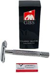 G.B.S Long Handle Classic Double Edge Safety Razor - Butterfly Open Razor 10 Stainless Steel Double Edge Blade Refills - Close, Clean Shaving Razor for Men