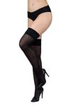 looksy Womens Hold Ups Opaque Self-supporting Stockings 60 den Elastic Band Tape Plus Size Thigh-High, Nero XL/XXL