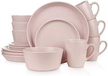 Stone Lain Albie Stoneware 16-Piece Modern Dinnerware Set, Kitchen Plates and Bowls Sets, Dish Set for 4, Pink