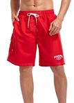 Adoretex Men's Guard Swimsuit Board Shorts Swim Trunks Mesh Liner, Red, Large