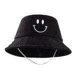 Sanqidu Baby Boys Girls Solid Fisherman's Hat Smiley Face Corduroy Beanie Toddler Kids Summer Spring Cap 1-4Y (Black)